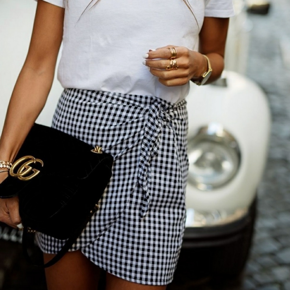 Madewell Gingham Side Tie Wrap Mini Skirt